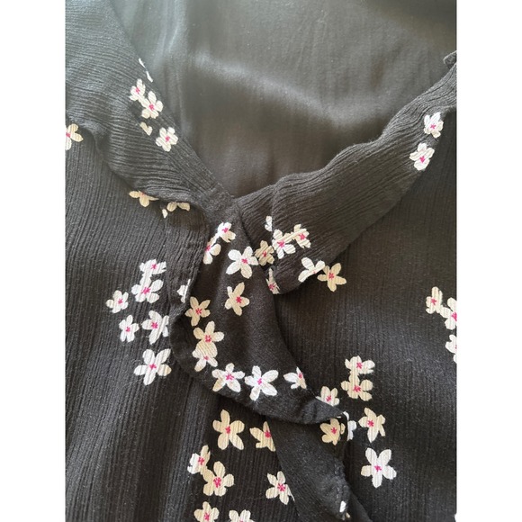 J. Jill Women's Size Large Black Floral Faux Wrap Ruffle Sleeveless Maxi Dress - Picture 10 of 13